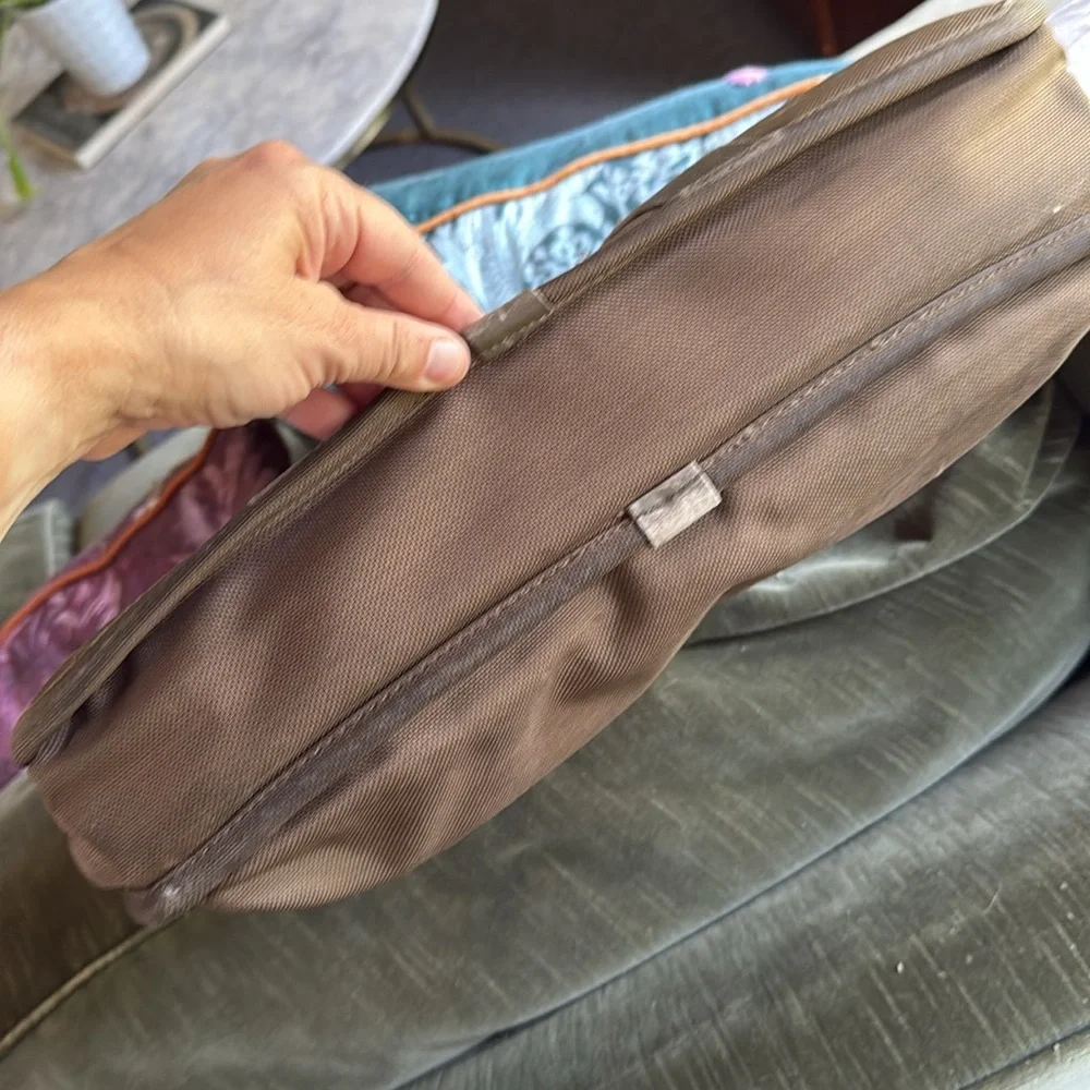 Tumi olive brown nylon leather combo briefcase laptop bag monogram cht used